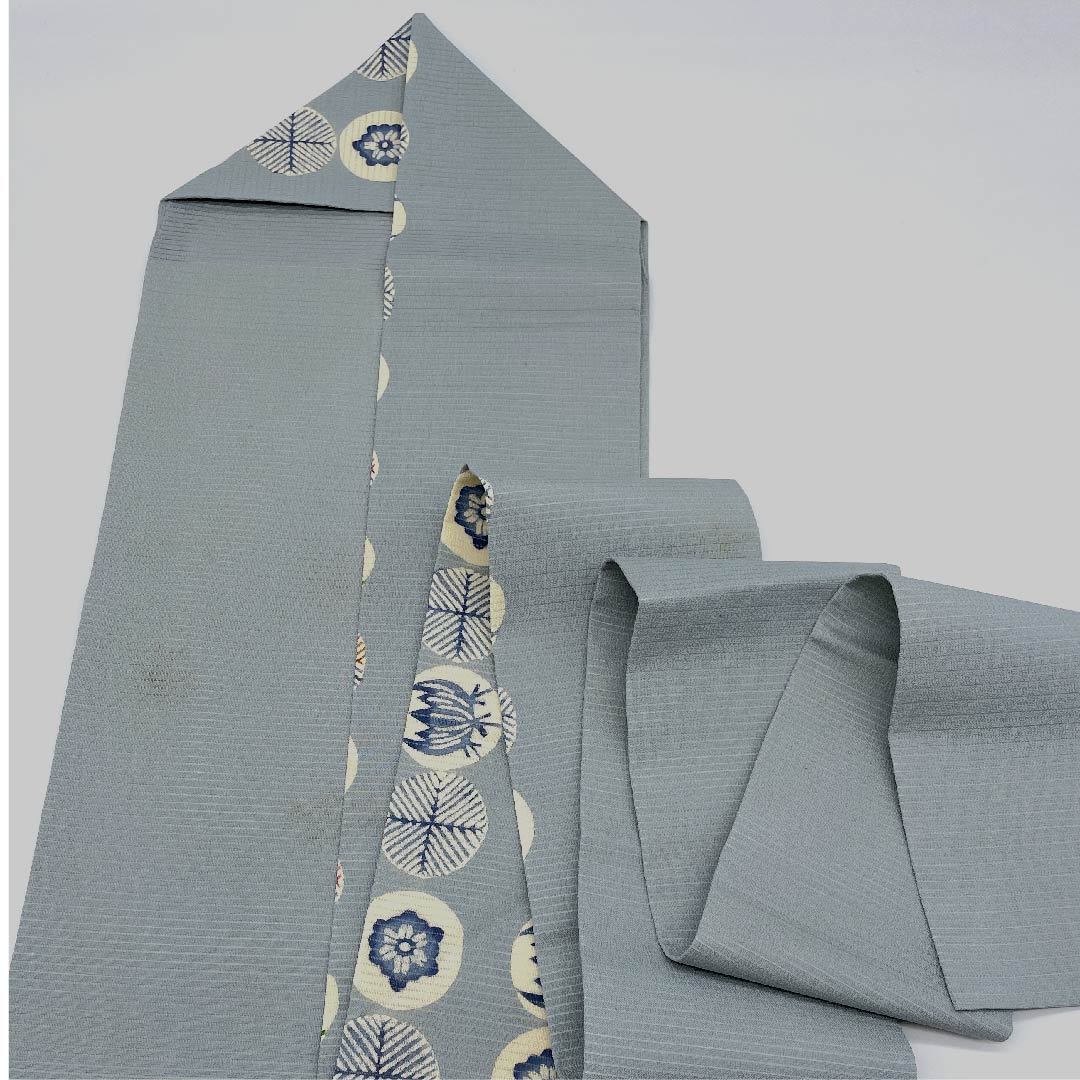 Nagoya obi, agarwood brown, summer obi, silk, floral pattern, dyed obi, obi length 378.5cm, pure silk, B rank, six-pass, casual, blue, 1124004294317, Nagoya style