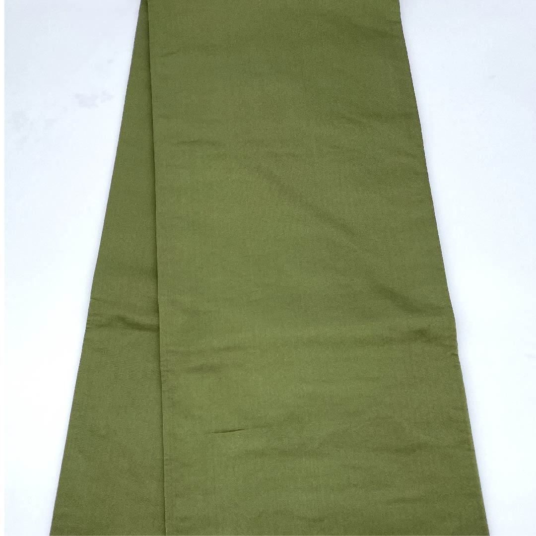 (未仕立)袋帯 松葉鼠色(まつばねずいろ) 白綾苑大庭 尾長鳥 蝶 花模様 帯丈431cm 正絹 Sランク 六通 セミフォーマル 緑系 1123008602319