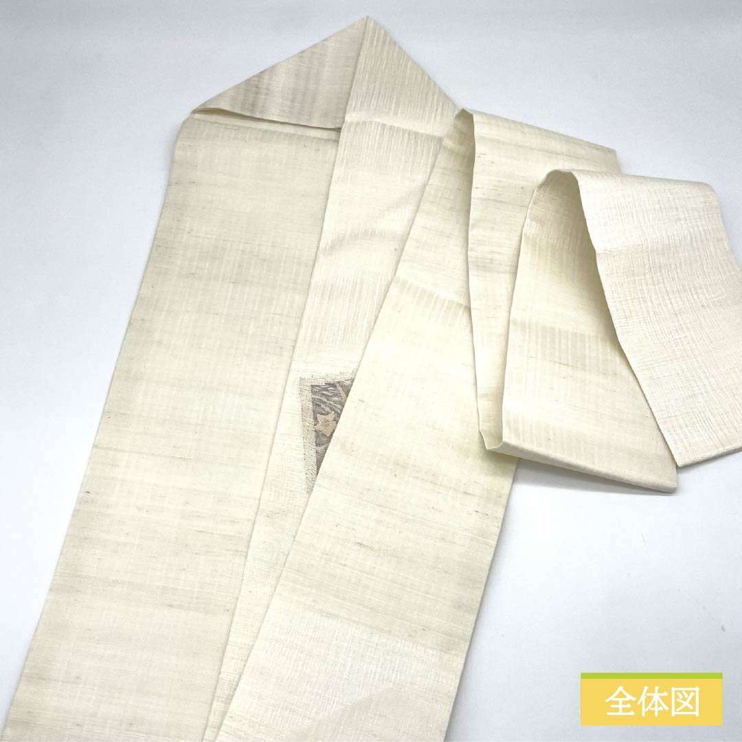 名古屋帯 正絹 胡粉色(ごふんいろ) すくい織 色紙 桔梗 夏帯 帯丈369cm Sランク ポイント柄 セミフォーマル 白系 1124006812311 名古屋仕立て