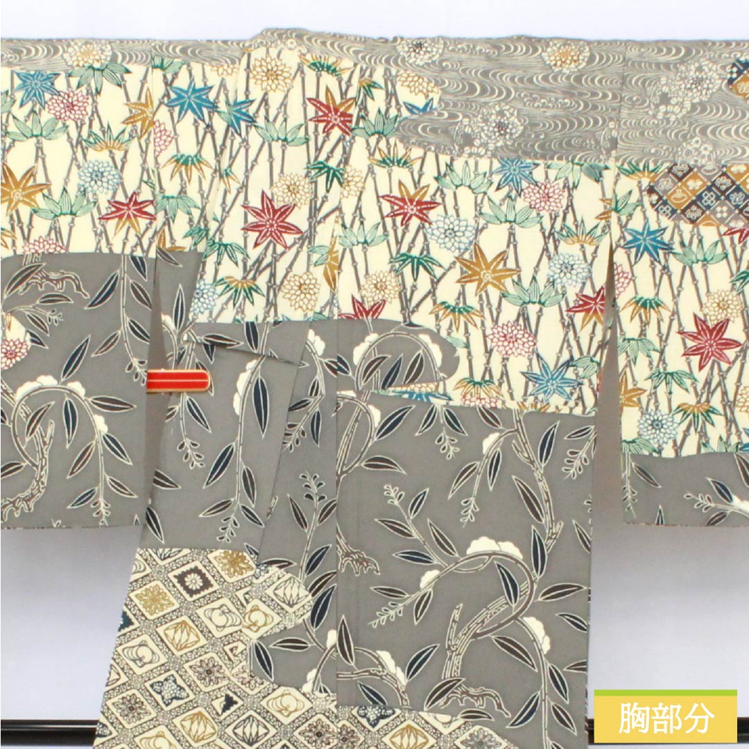 訪問着 正絹 Sランク 袷 身丈165.5cm 裄丈67.5cm 京紅型 紅型調 吉祥文様 グレー系 1112006742522