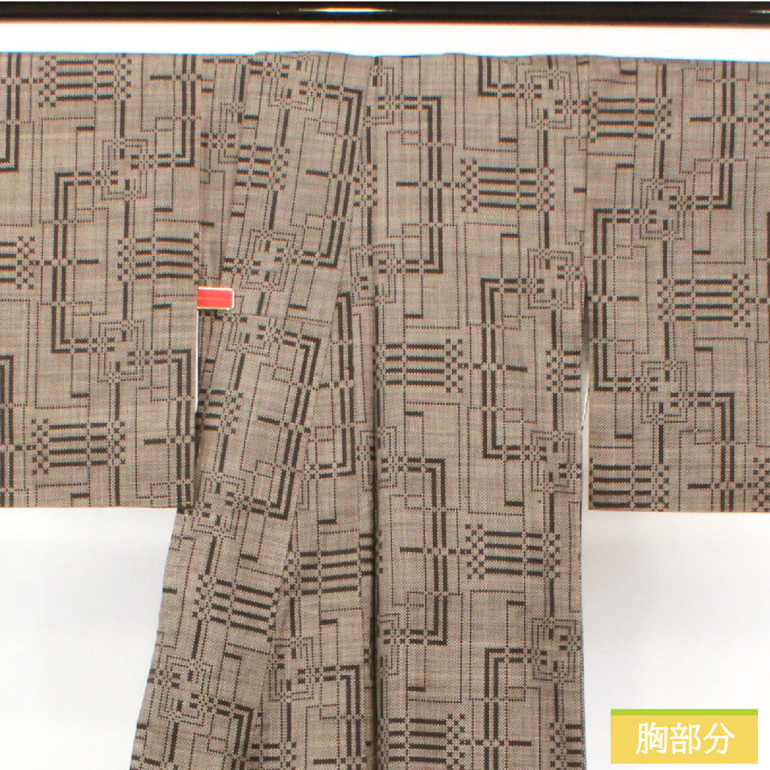 Silk pongee, Length 154.5cm, Sleeve length 63cm, Oshima pongee, Warp and weft ikat, Geometric pattern, A rank, Lined, Black, 1116003563210