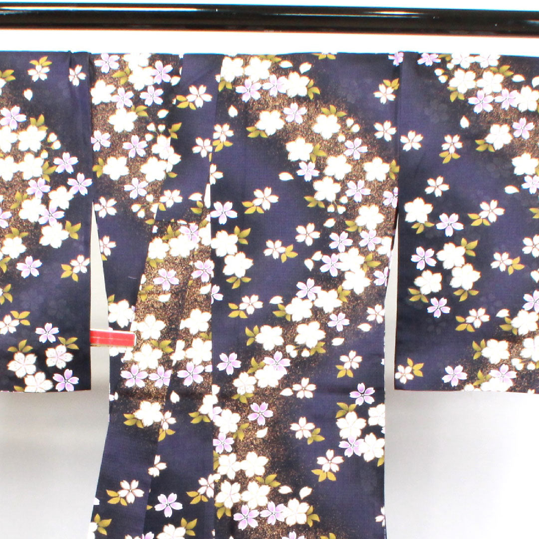浴衣 褐色 桜 木綿 Sランク 単衣 身丈167cm 裄丈67cm 紫系 1118003552520