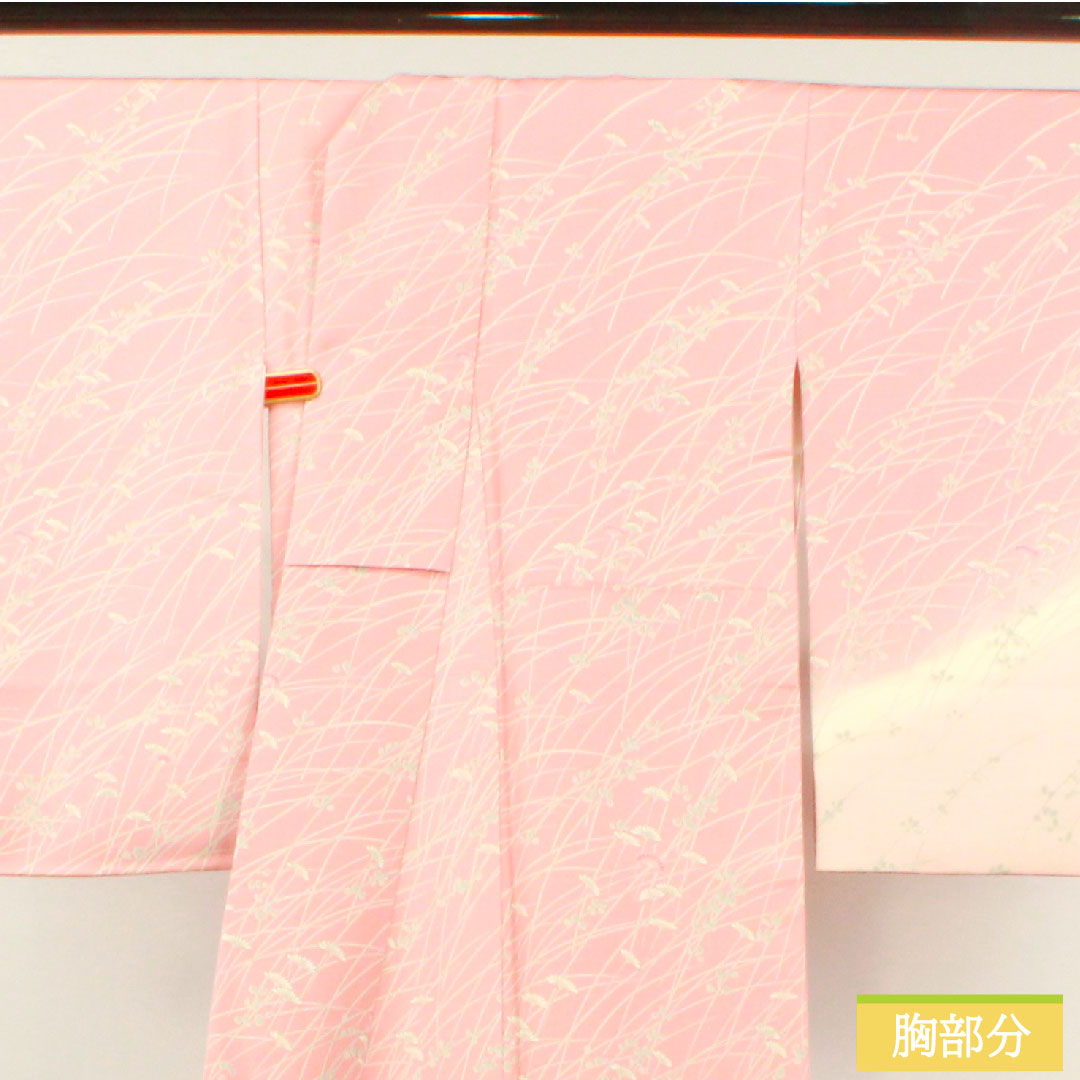訪問着 正絹 袷 身丈159cm 裄丈64cm 一重梅色 草花模様 Aランク ピンク系 1112004133313