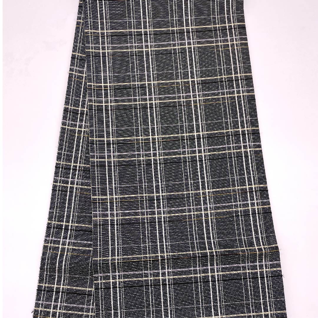 袋帯 黮色(つじみいろ) よろけ横段 変わり市松 帯丈464cm 正絹 Sランク 六通 カジュアル グラデーション系 1123008752499