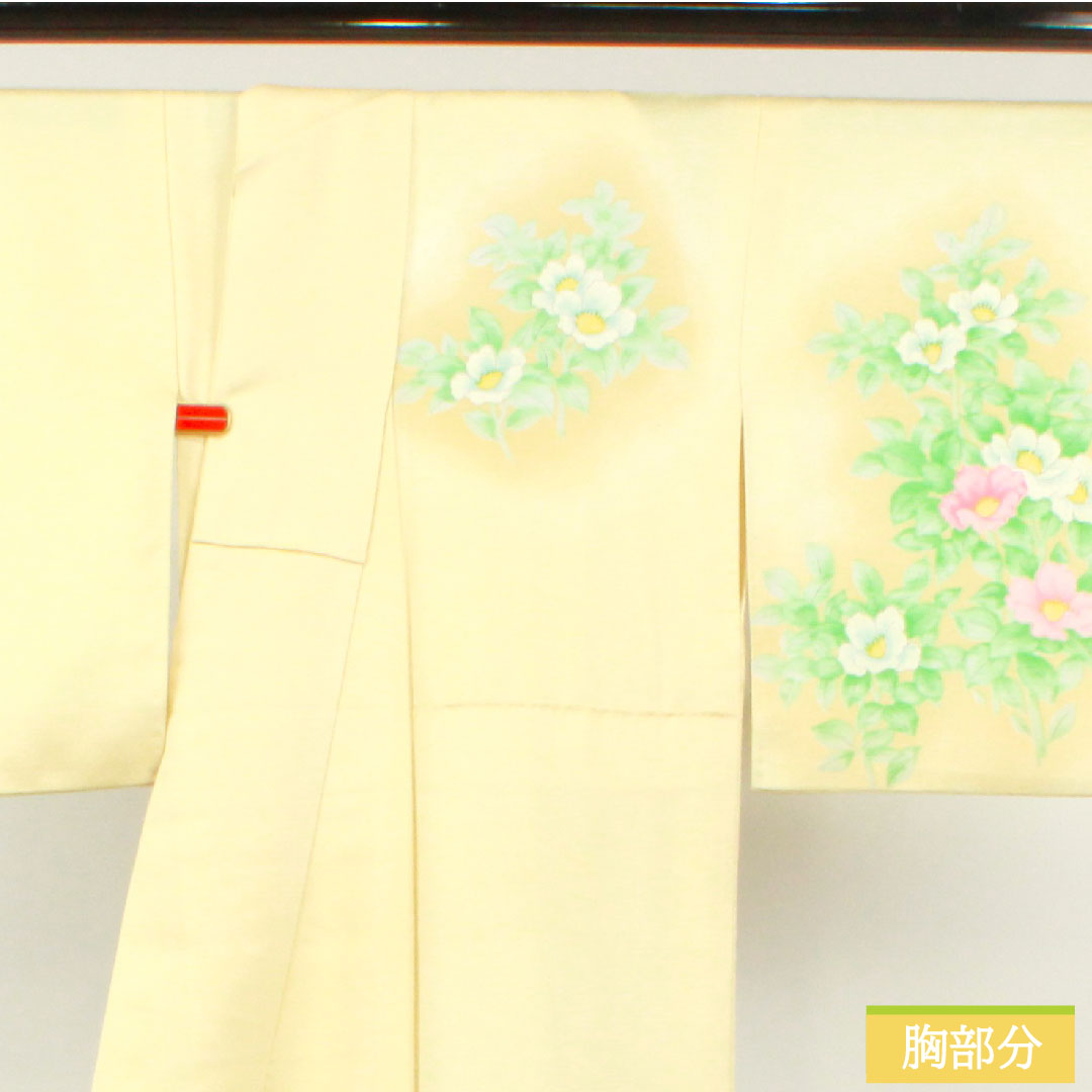 Homongi (formal kimono) made of polyester, lined, length 159.5cm, sleeve length 65cm, Torinoko color, washable, floral pattern, A rank, yellow, 1112004313323