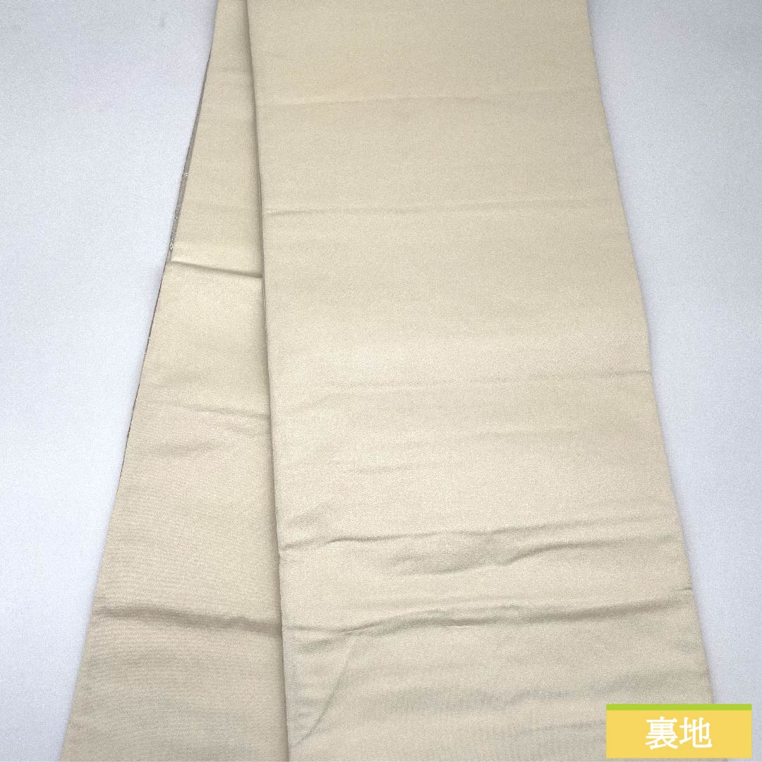 袋帯 銀色 桜 紗綾形 帯丈416cm 正絹 Sランク 六通 フォーマル 銀系 1123010282322