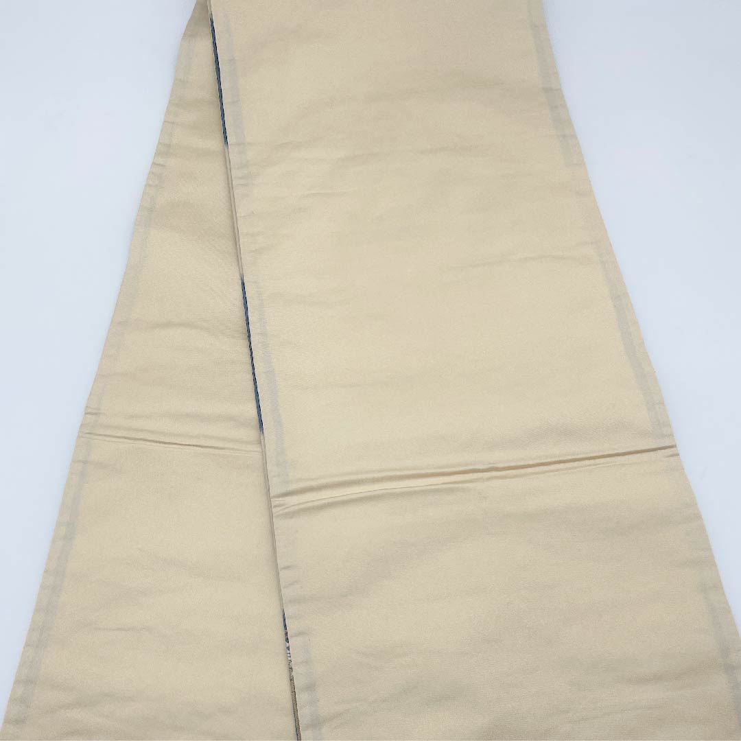 Fukuro Obi (light indigo, ivory) Karaori Hanashiba Bamboo fence pattern Obi length 432cm Pure silk A rank Six-pass Semi-formal Gradient 1123005353399