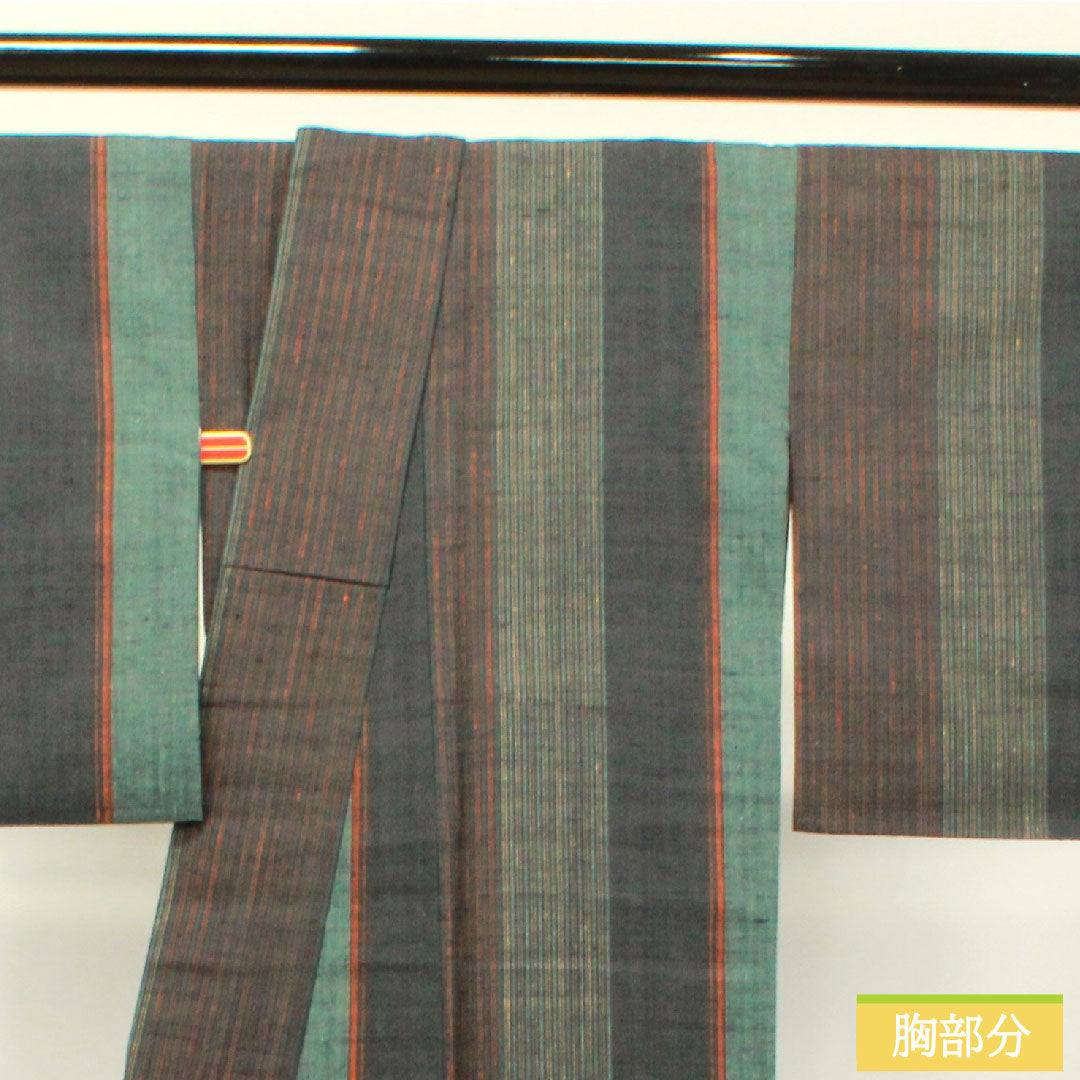 真綿紬 正絹 身丈158.5cm 裄丈64.5cm 縞模様 Sランク 袷 グラデーション系 1116003052399