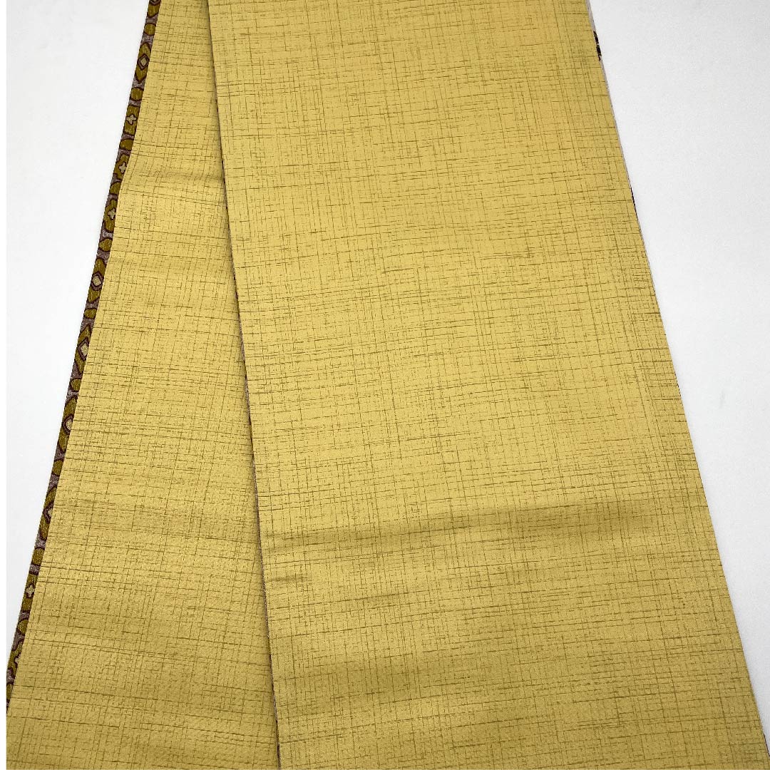 袋帯 翁茶色(おきなちゃいろ) 花更紗 幾何学模様 帯丈457cm 正絹 Aランク 六通 カジュアル ピンク系 1123007183413