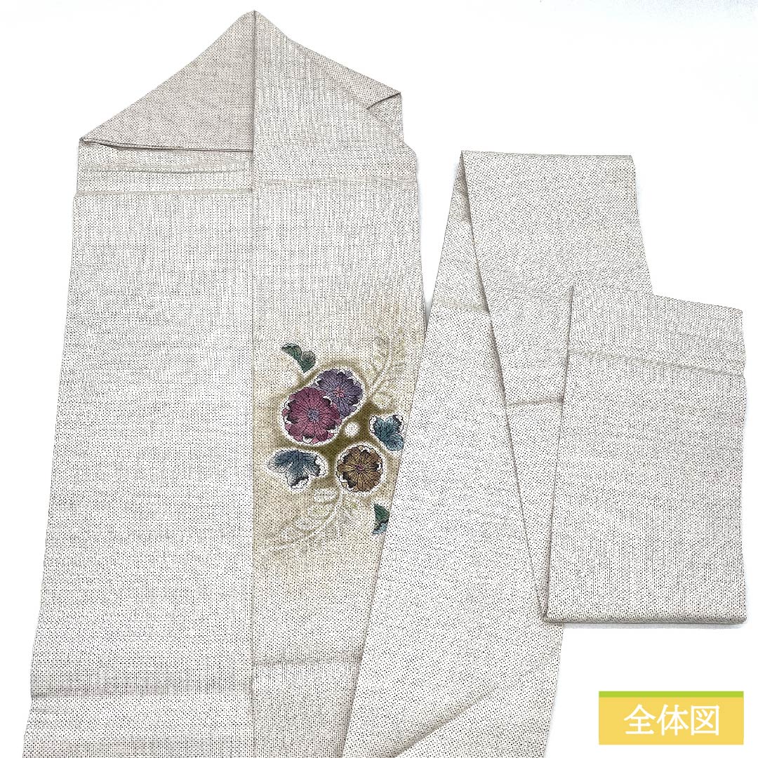 名古屋帯 正絹 灰白色色(かいはくしょくいろ) 辻ヶ花模様 白大島 古典柄 帯丈353cm Aランク ポイント柄 カジュアル 白系 1124006313311 名古屋仕立て