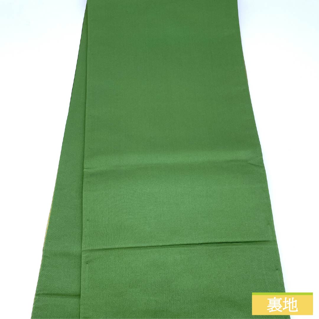 袋帯 正絹 島松鼠色(しままつねずいろ) 相良刺繡 欧風文様 帯丈436cm Sランク ポイント柄 カジュアル 緑系 1123012762319