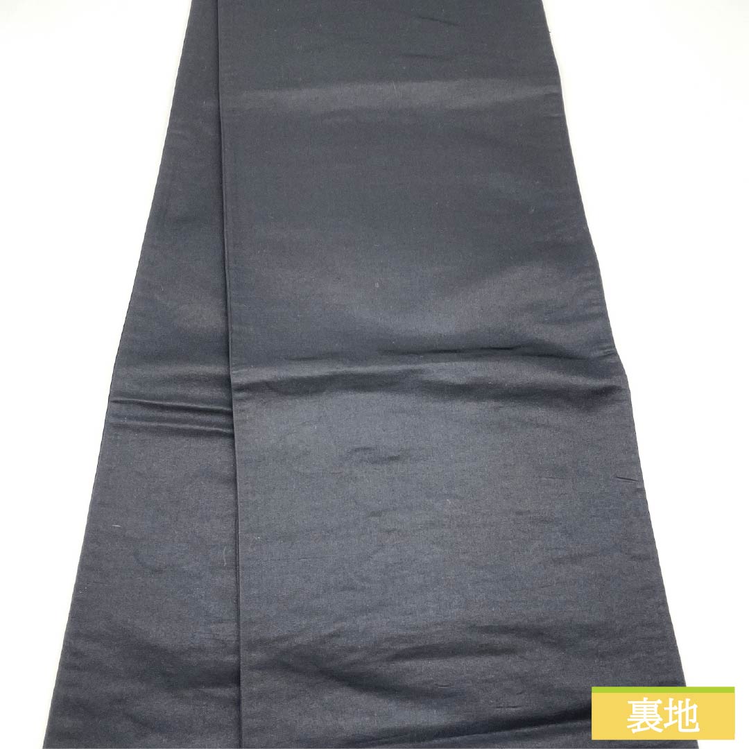 (未仕立)袋帯 正絹 振袖用 竹垣 橘 杜若 帯丈432cm Sランク 六通 フォーマル 黒系 1123014592310