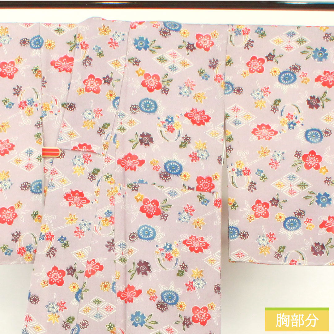 小紋 正絹 身丈163.5cm 裄丈64cm 袷 葡萄色(えびいろ) 型染 吉祥文様 しつけ糸付き Sランク 紫系 1115004482420