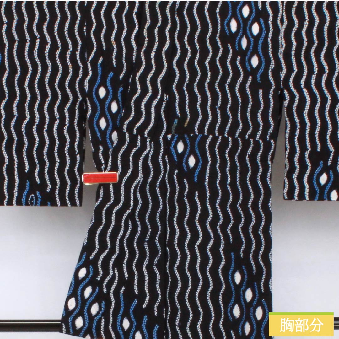 浴衣 木綿 身丈146cm 裄丈63.5cm Bランク 単衣 紺系 濃紺色(のうこんいろ) 有松絞り 抽象模様 居敷当て 1118006784118