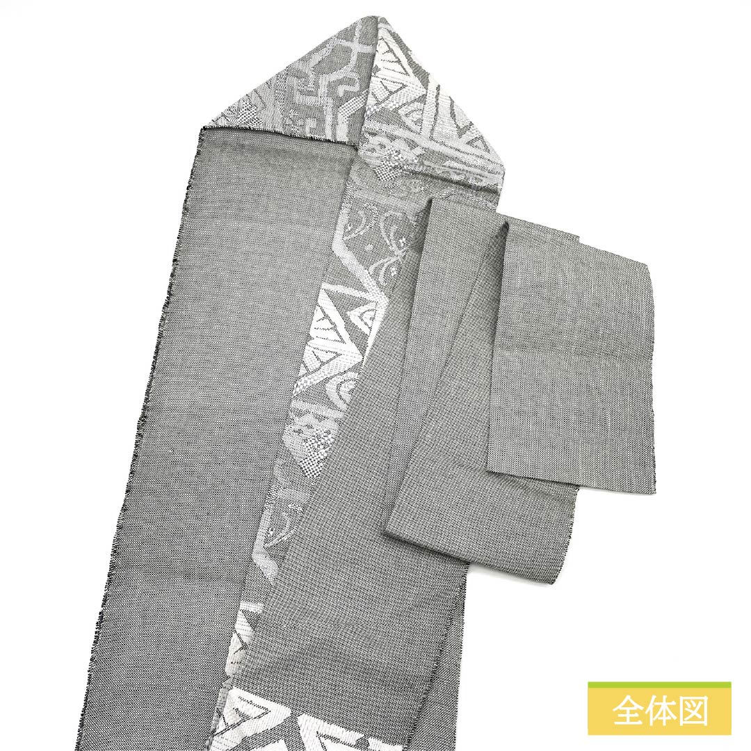 Nagoya obi, gray-blue, abstract pattern, obi length 358cm, pure silk, S rank, six-pass, casual, gray, 1124007512322, Nagoya style