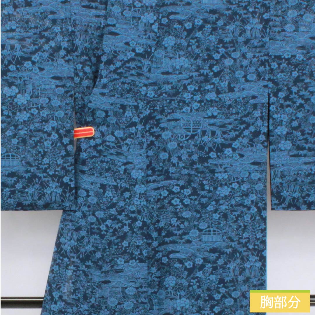 Summer pure silk komon kimono, length 162cm, sleeve length 68cm, dark navy blue (noukon-iro), classic pattern, stencil dyed, ro, S rank, navy blue, 1132002782418