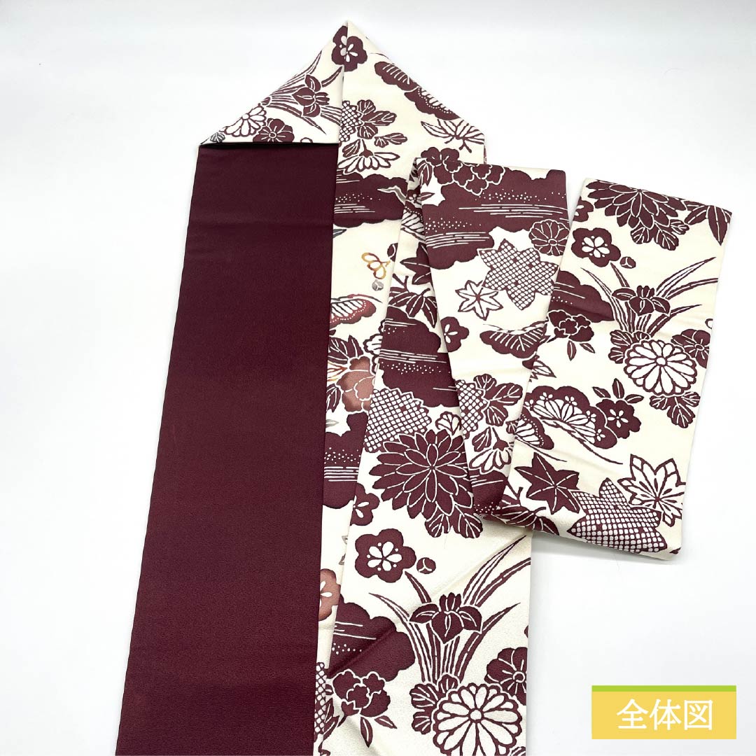 名古屋帯 乳白色色(にゅうはくしょくいろ) 京紅型 紅型調模様 梅 帯丈360cm 正絹 Sランク 全通 カジュアル 白系 1124006542311 名古屋仕立て