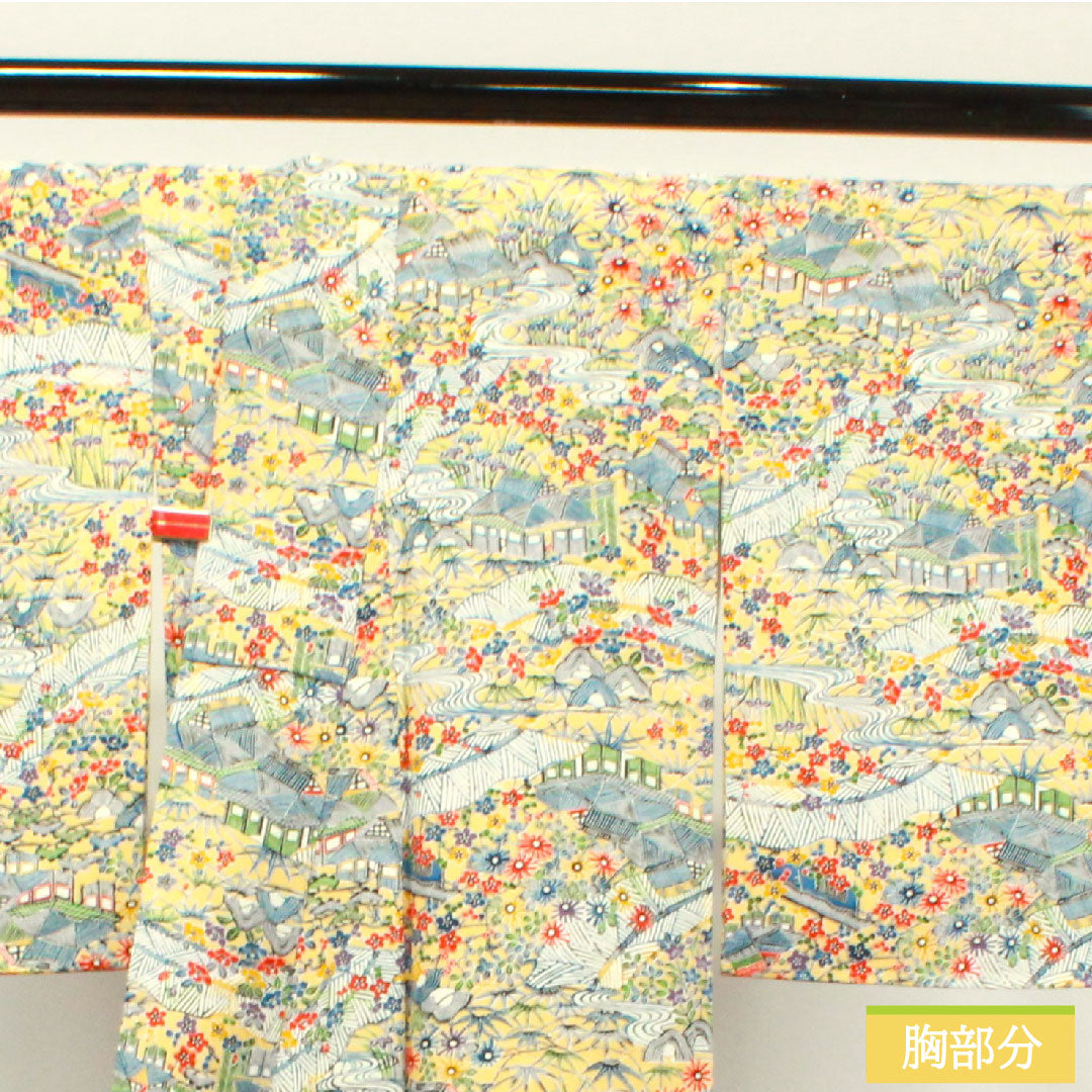 小紋 正絹 身丈158.5cm 裄丈62.5cm 袷 麹色 型染 茶屋辻 しつけ糸付き 未使用品 Sランク 黄系 1115003792323