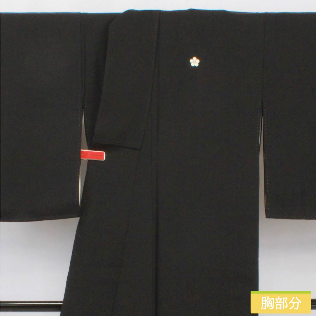 黒留袖 正絹 Aランク 身丈170cm 裄丈67cm 袷 京友禅 五つ紋 梅鉢 重箱 草花 五つ紋 黒系 1111001873610