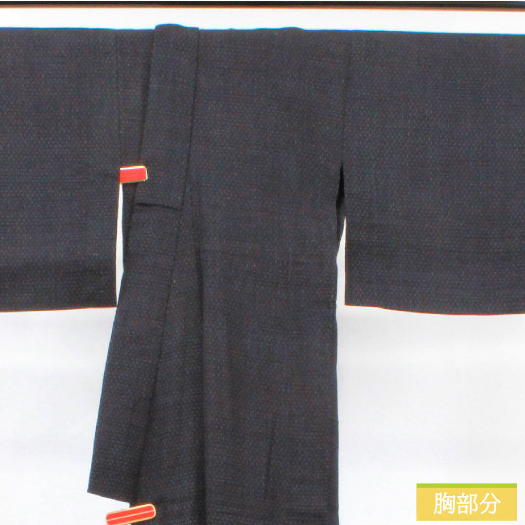 Tsumugi, pure silk, length 141cm, sleeve length 61.5cm, indigo dye, cross-patterned kasuri, S rank, single layer, navy blue, 1116003182118