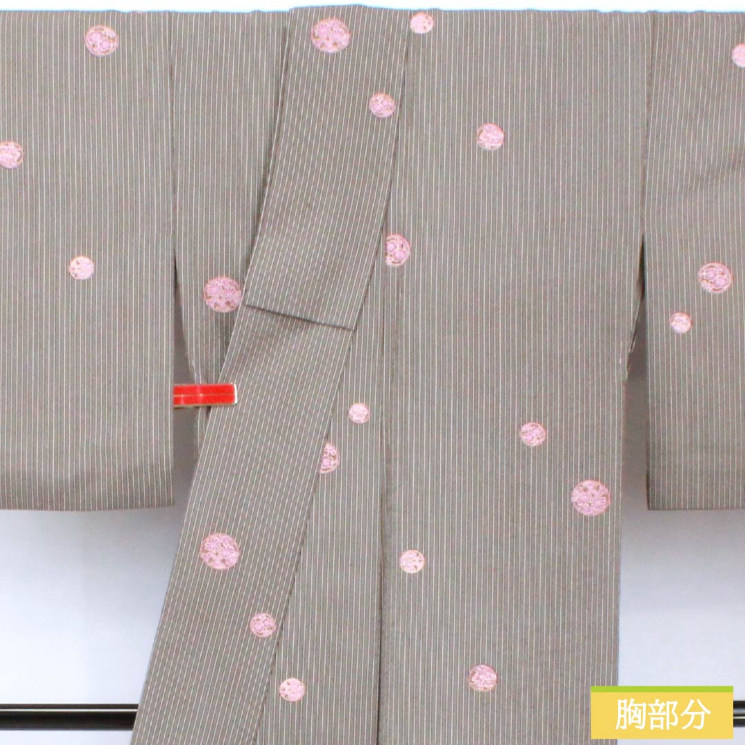 小紋 ポリエステル 身丈163.5cm 裄丈65.5cm 袷 黒鼠色(くろねずいろ) 縞 花柄 洗える着物 Aランク 黒系 1115006023410