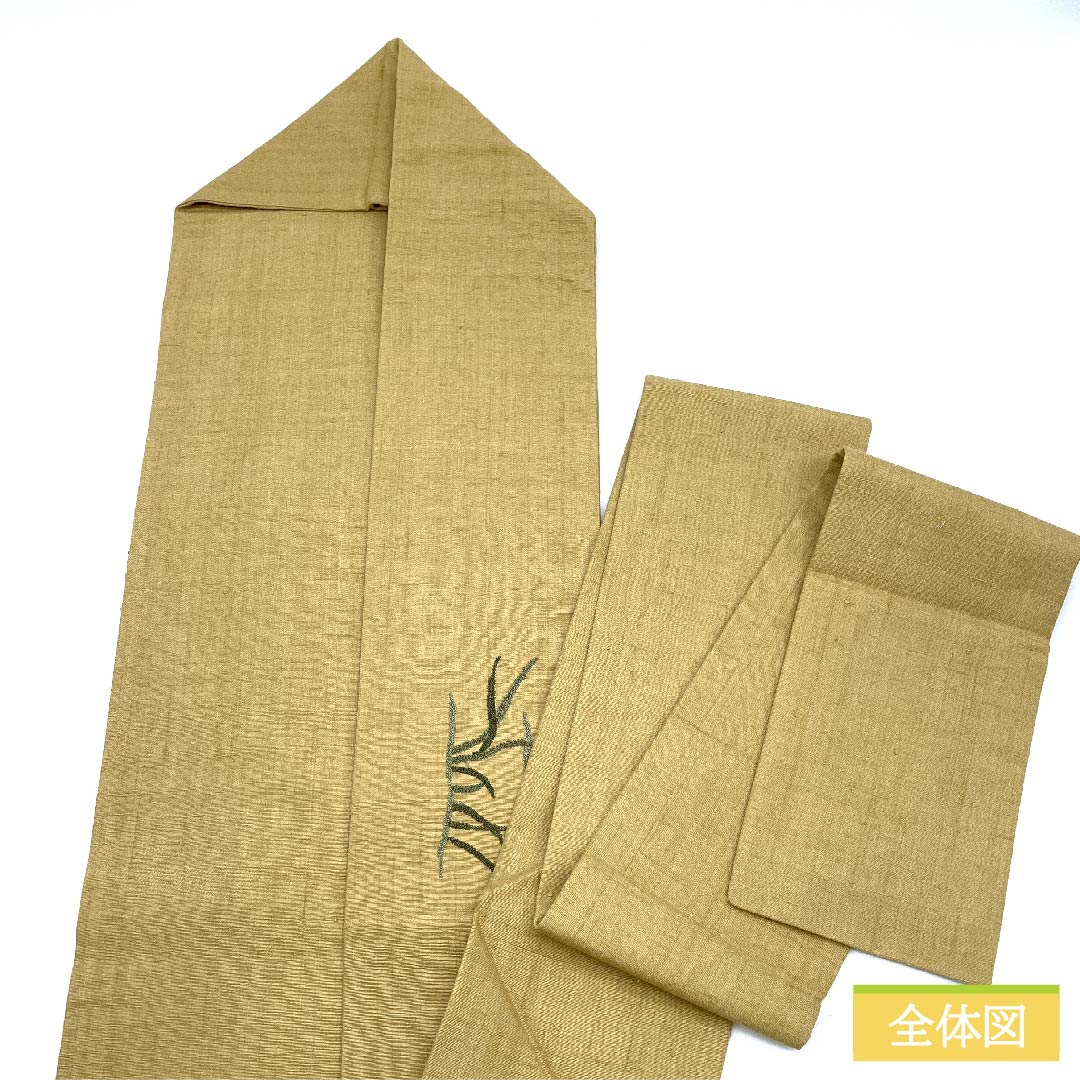 名古屋帯 正絹 麦藁色(むぎわらいろ) 相良刺繍 魚 刺繡 帯丈374cm Aランク ポイント柄 カジュアル ベージュ系 1124006343325 名古屋仕立て