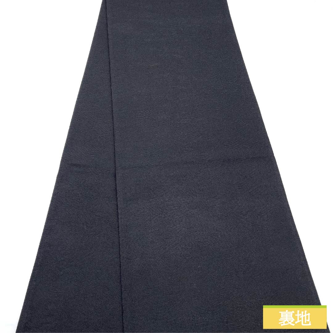 袋帯 正絹 黒色(くろいろ) 大王松 市松 帯丈443cm Sランク 六通 フォーマル 黒系 1123011312310