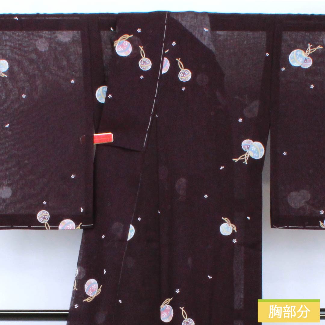 夏物 ポリエステル 小紋 身丈162cm 裄丈66cm 紫黒色(しこくしょく) 小花 鈴 洗える着物 紗 Sランク 紫系 1132002332420