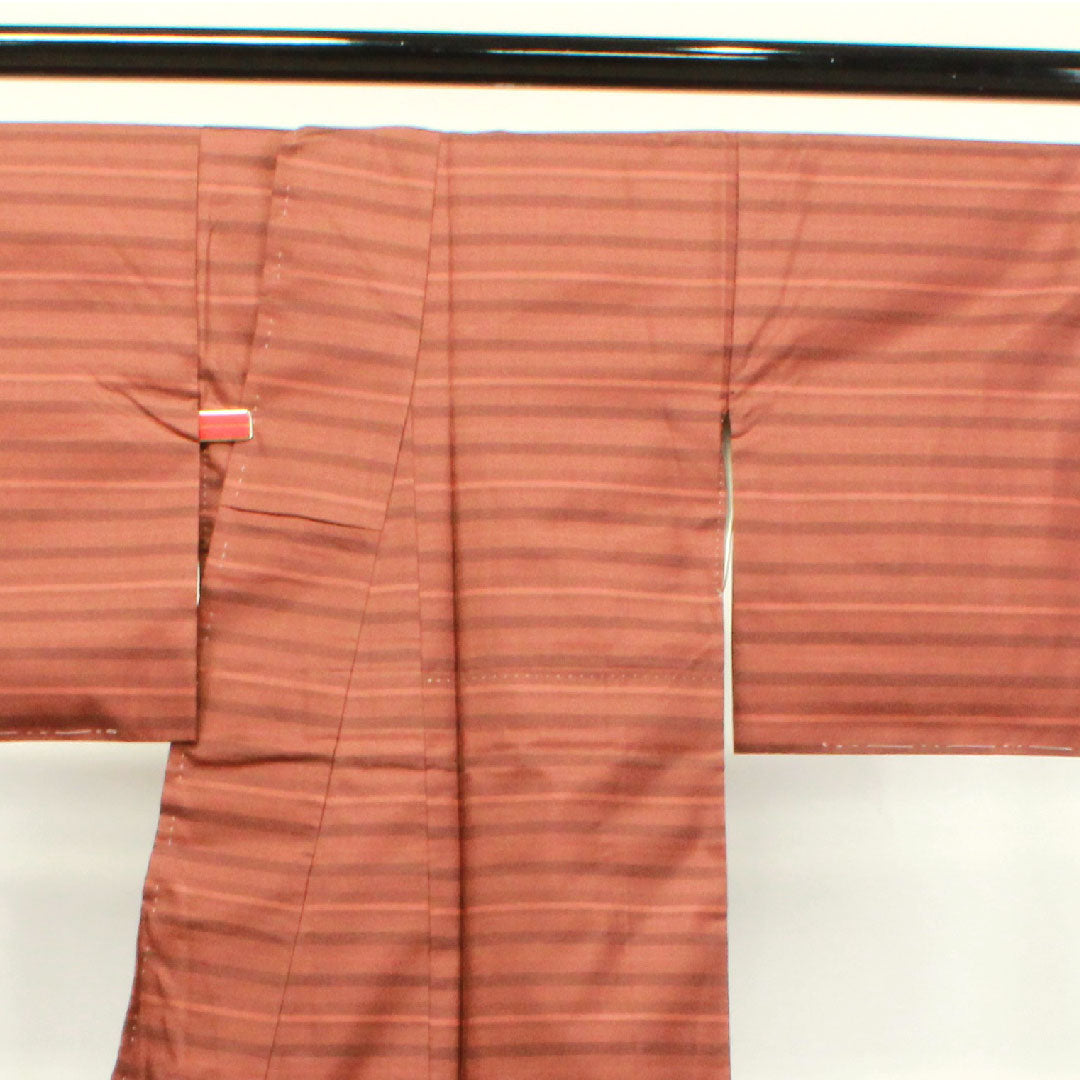 紬 正絹 身丈155.5cm 裄丈62.5cm 横段 Aランク 袷 茶系 1116002793314