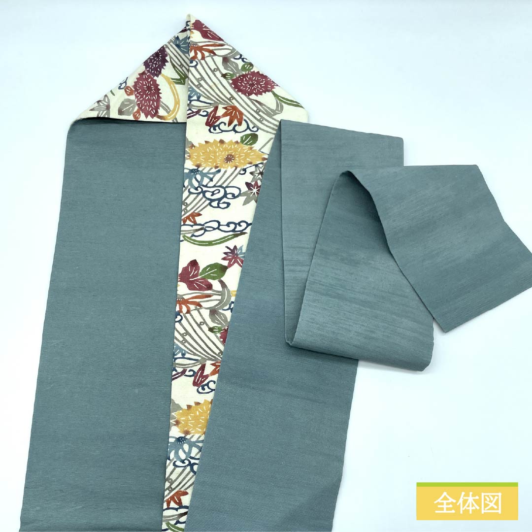 名古屋帯 生成り色(きなりいろ) 京紅型 抽象花 紅葉 帯丈350cm 正絹 Bランク 六通 カジュアル クリーム系 1124006954315 名古屋仕立て