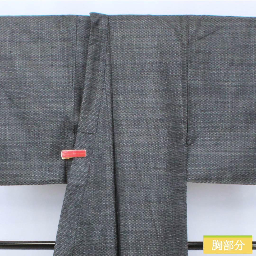 男物 正絹 Bランク 身丈140cm 裄丈65cm 青褐色(あおかちいろ) 横双絣 大島紬 アンサンブル 袷 紺系 1119001364418