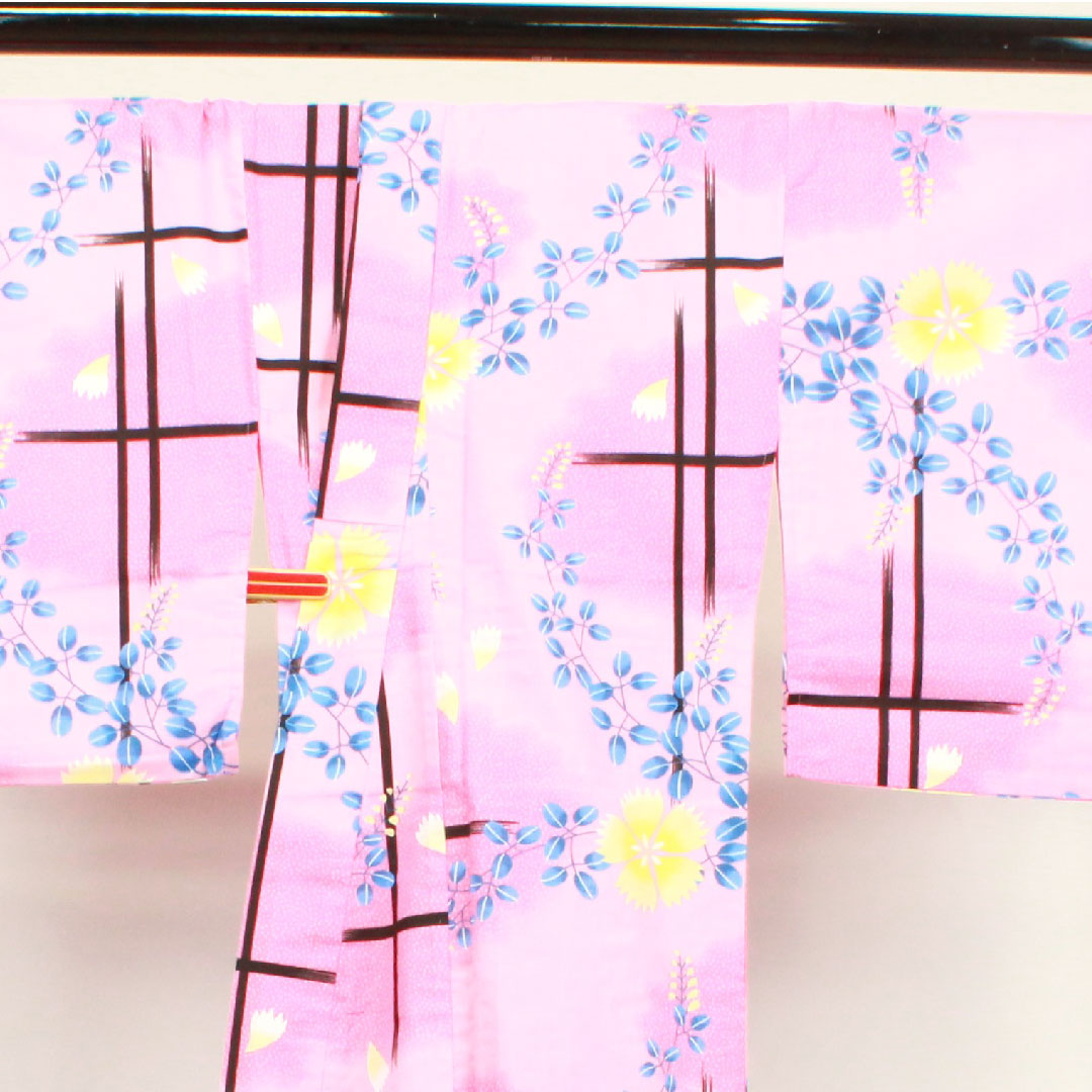 Yukata, medium crimson color, pink, bush clover, cotton, S rank, single layer, length 166cm, sleeve length 66cm, pink, 1118002812513