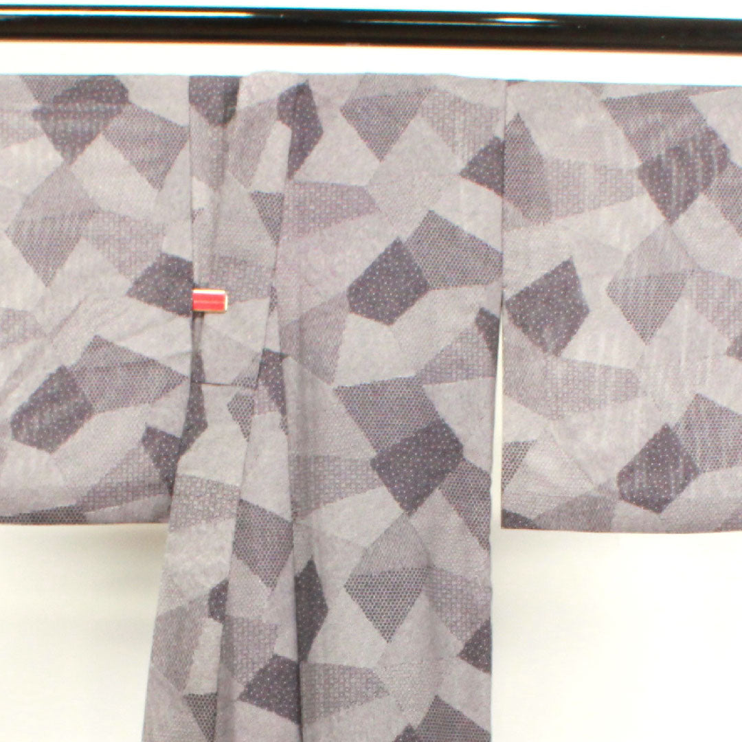 夏物 ポリエステル 小紋 身丈158cm 裄丈62cm 紫烏色(しうしょく) 洗える着物 江戸小紋 絽 Sランク 紫系 1132000722320