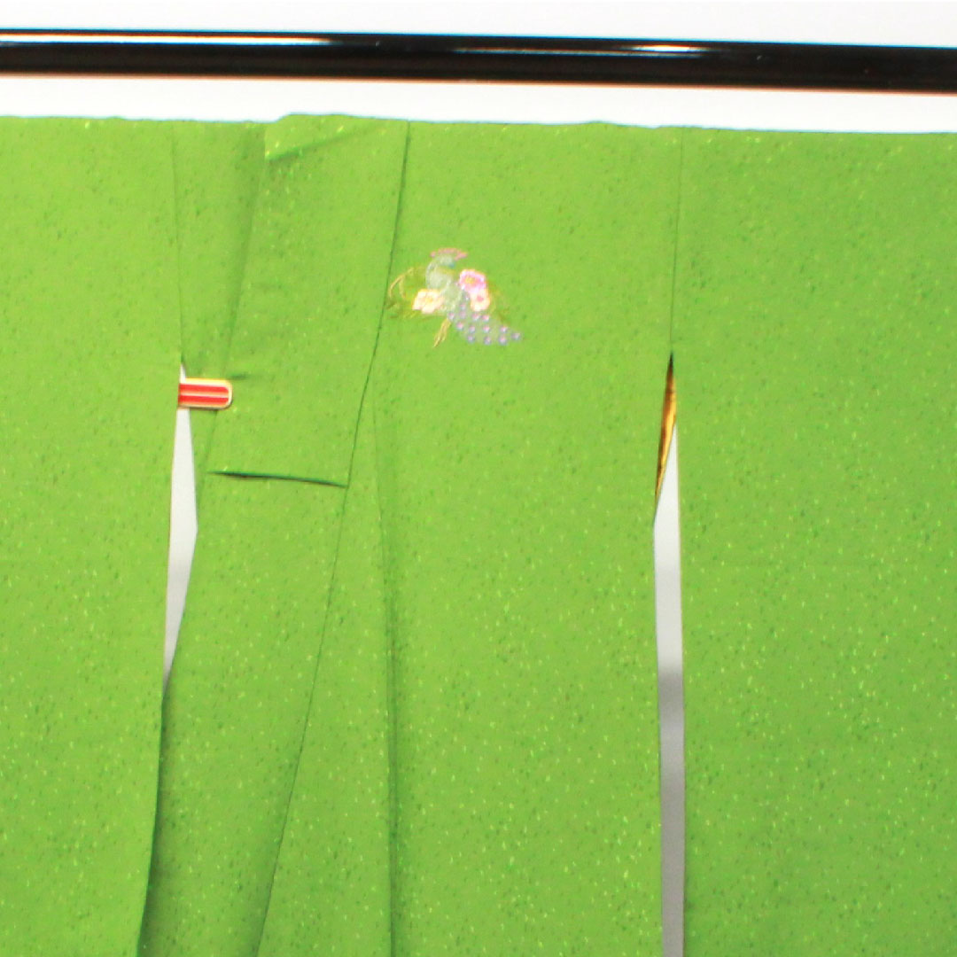 色無地 ポリエステル 常盤色 洗える着物 身丈156cm 裄丈63cm 袷 Sランク 緑系 1114001072319