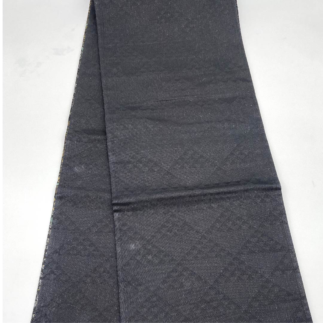 袋帯 黒色 ふくろう 帯丈434cm 正絹 Aランク 六通 カジュアル 黒系 1123008853310