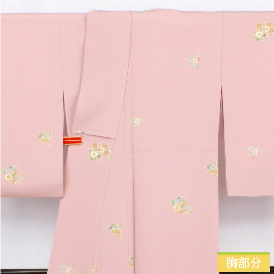 小紋 正絹 Aランク 身丈165.5cm 裄丈66cm 袷 浅紅色(あさべにいろ) 京加賀友禅 小花模様 はればれ加工 ピンク系 1115006353513