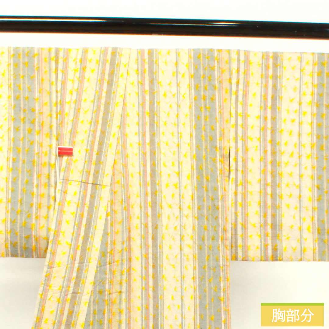 小紋 正絹 身丈165.5cm 裄丈64cm 袷 紬地 絞り 縞 Sランク グラデーション系 1115003652599