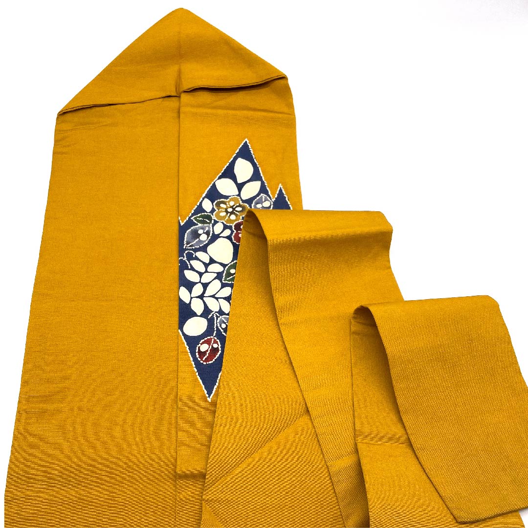 名古屋帯 晒柿色 古典柄 花柄 帯丈350cm 正絹 Bランク ポイント柄 カジュアル 黄系 1124004564323 名古屋仕立て