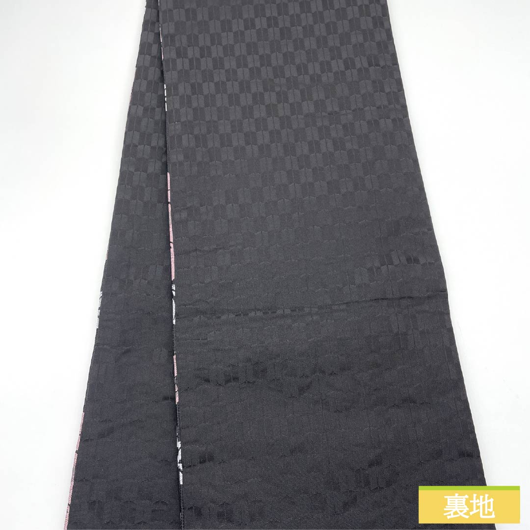 袋帯 ポリエステル 振袖用 薔薇 帯丈484cm Sランク 全通 フォーマル 黒系 1123013982410
