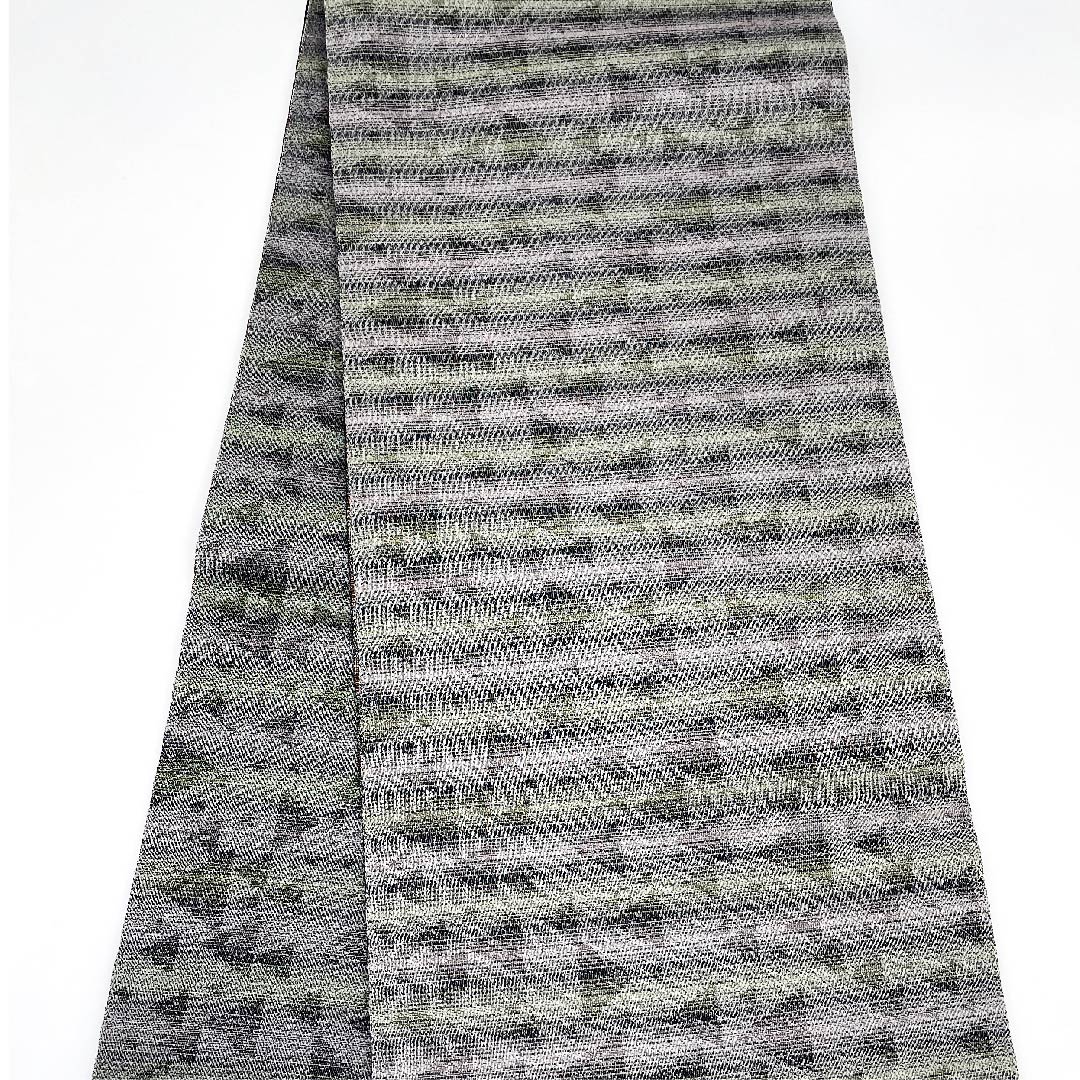 袋帯 黒色 菱 抽象花模様 帯丈447cm 正絹 Sランク 六通 カジュアル 黒系 1123009502310