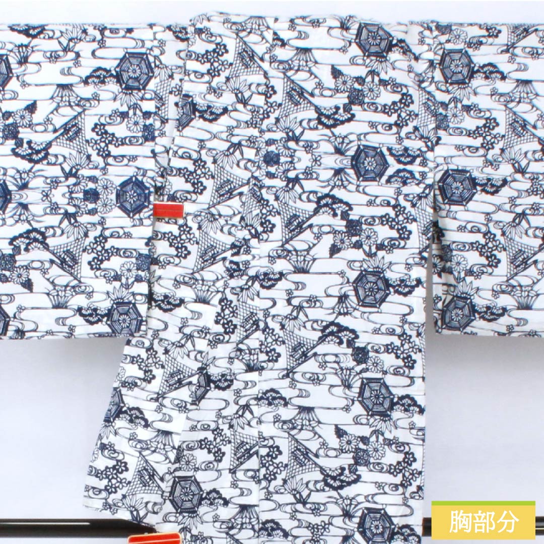 Yukata Cotton Length 144cm Sleeve length 63cm A rank Silk White Cotton Silk Flowing water Pine Auspicious motif 1118005583111