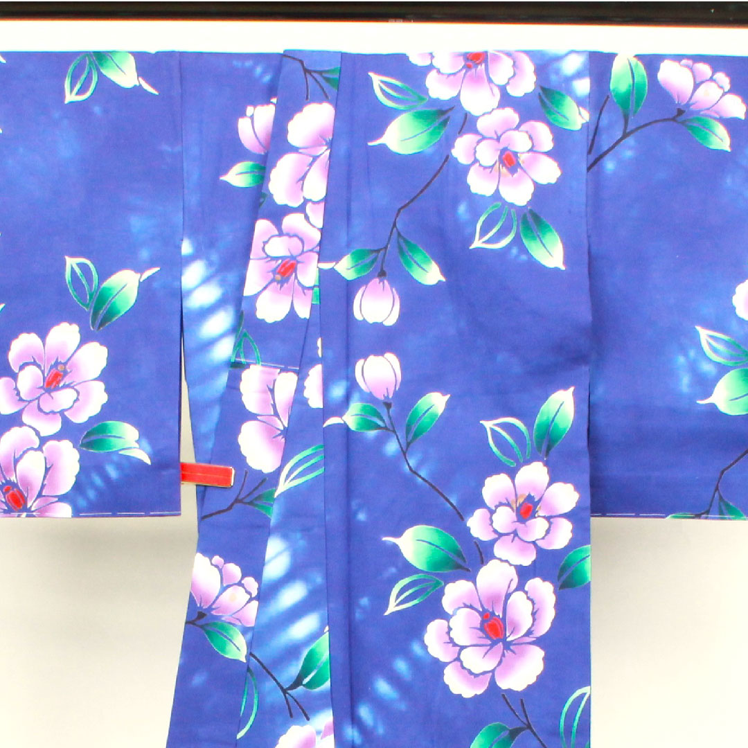 浴衣 青紫色 草花模様 木綿 Aランク 単衣 身丈164cm 裄丈70cm 紫系 1118001723420