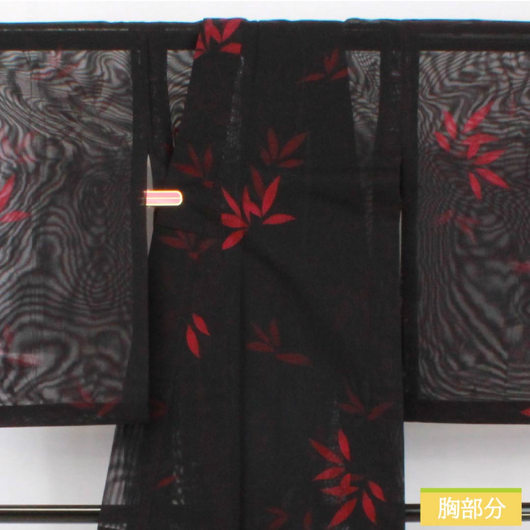 Summer pure silk komon length 157.5cm sleeve length 62.5cm branches leaves gauze S rank black 1132002022310