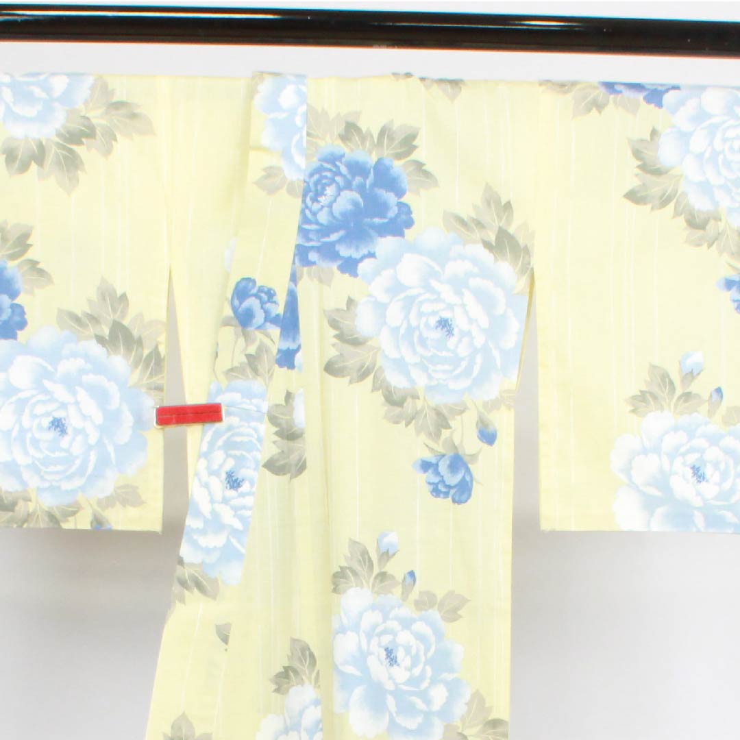 浴衣 薄黄蘗色 牡丹木綿 Sランク 単衣 身丈161.5cm 裄丈66cm 黄系 1118004442423