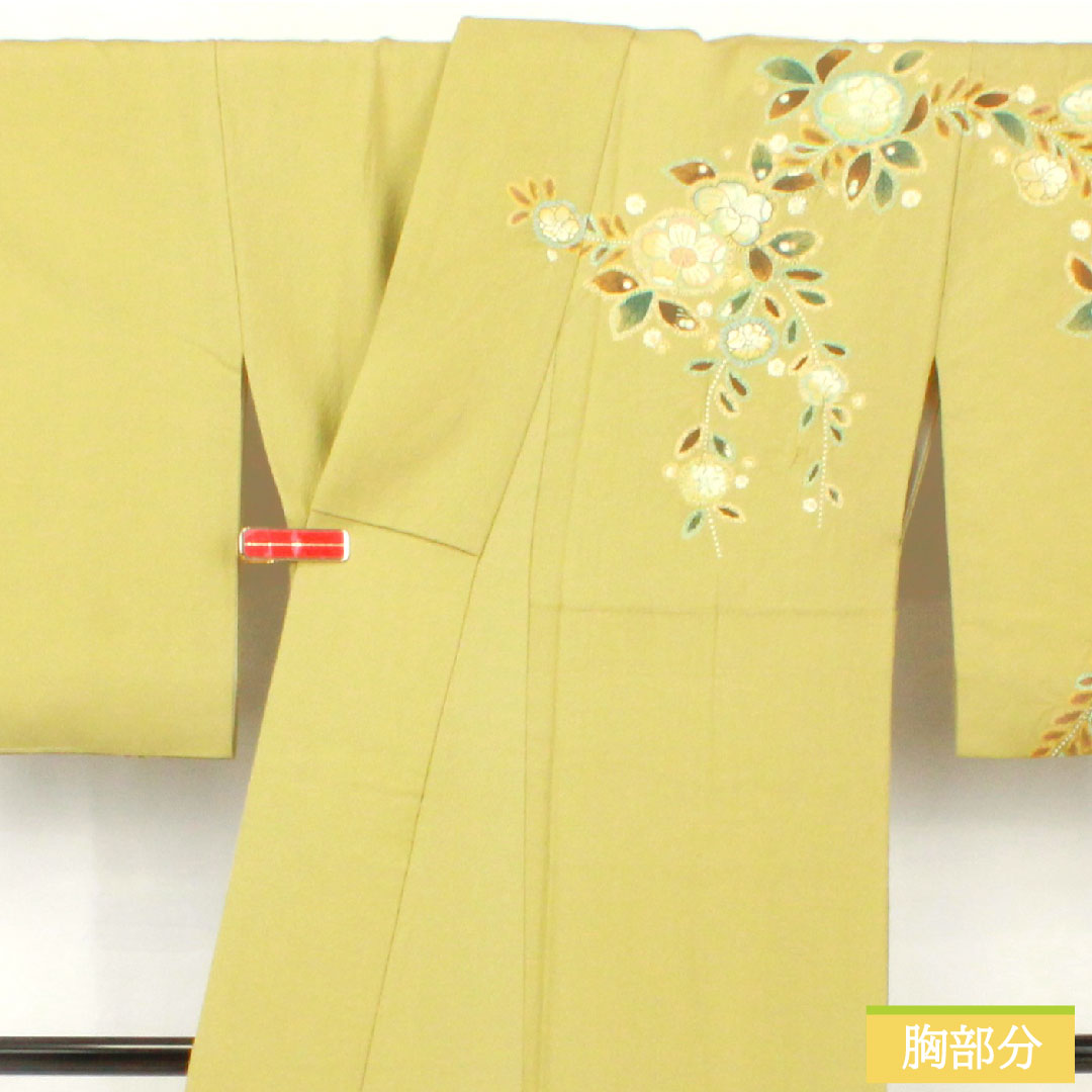 訪問着 正絹 袷 身丈162cm 裄丈62.5cm 薄柳色(うすやなぎいろ) 辻ヶ花 ちりめん地 重ね衿付き しつけ糸付き Sランク 緑系 1112005202419