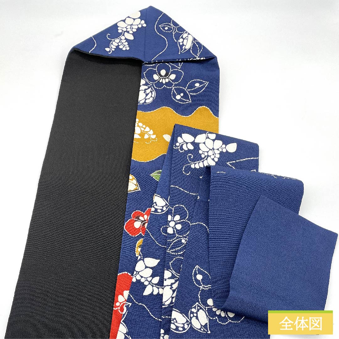 名古屋帯 鉄葡萄色 型染 辻ヶ花 帯丈371.5cm 正絹 Aランク 全通 カジュアル 紺系 1124005403318 名古屋仕立て