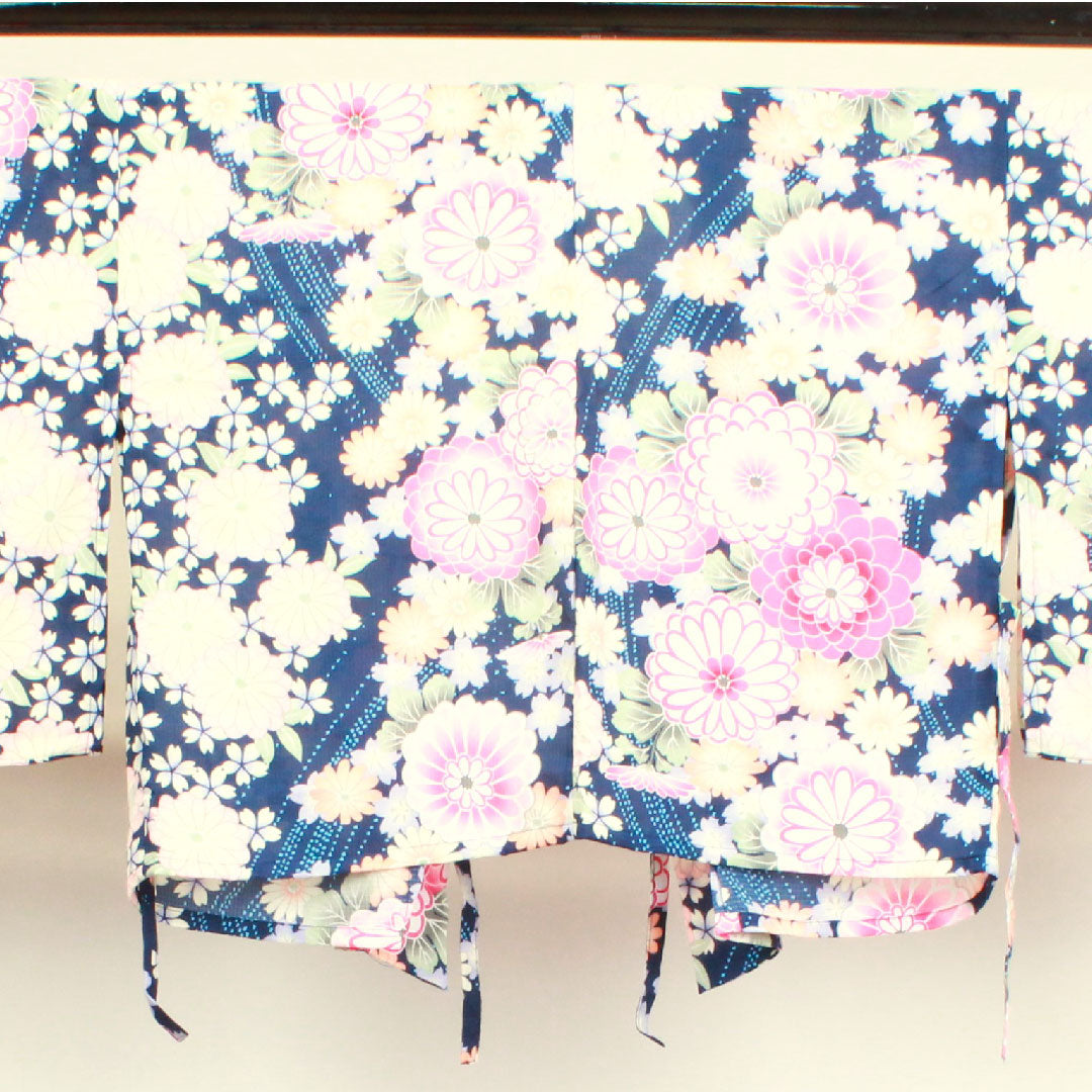 浴衣 濃紺色 二部式 草花模様 木綿 Sランク 単衣 紺系 1118001552118