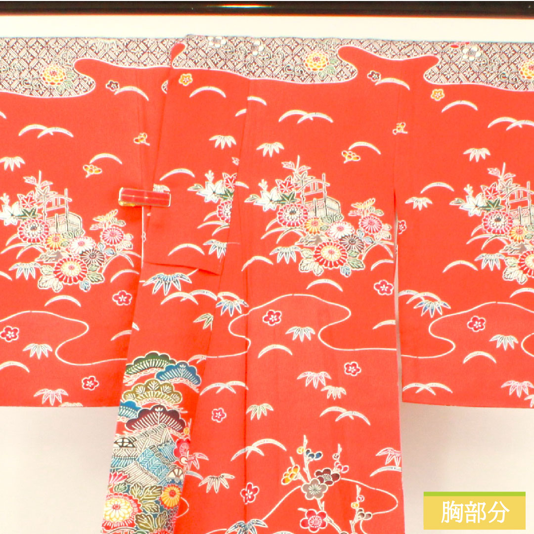 訪問着 正絹 袷 身丈163cm 裄丈64.5cm 猩々緋色 京紅型 吉祥文様 Sランク 朱系 1112004072416