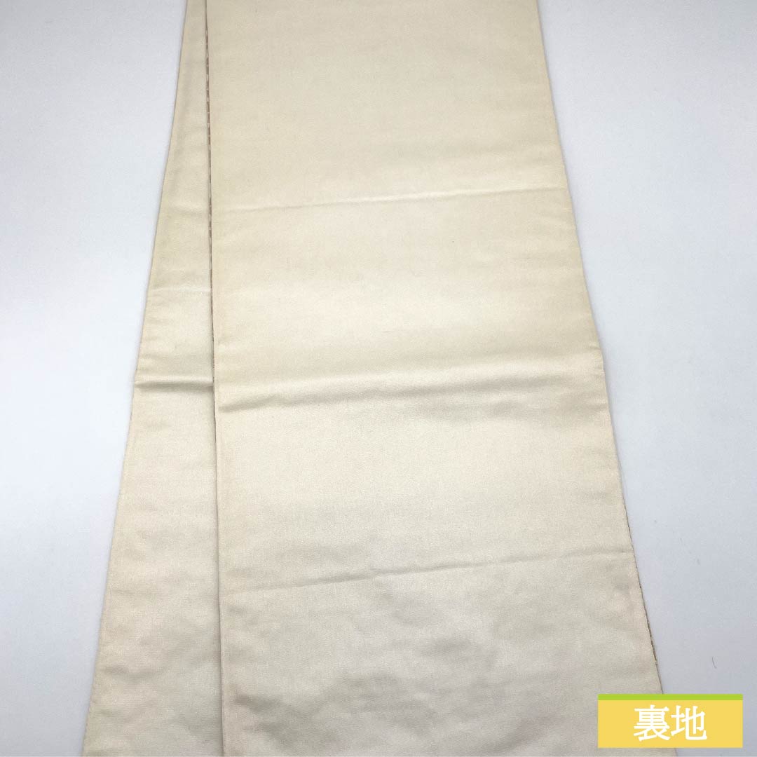 袋帯 正絹 胡粉色(ごふんいろ) 唐織 七宝桐鉄線文 帯丈422cm Aランク 六通 フォーマル 白系 1123014093311