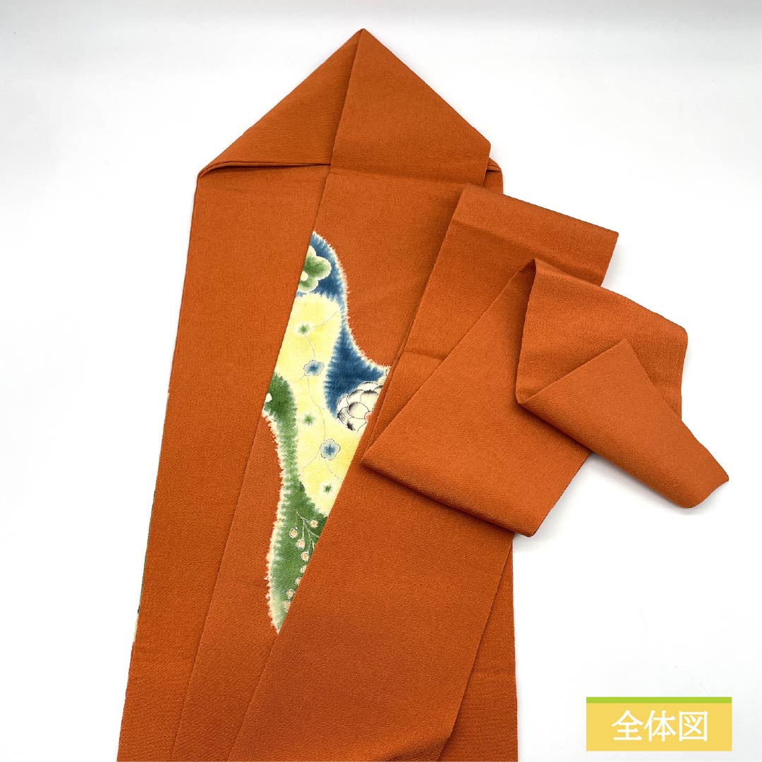 名古屋帯 赭色(そおいろ) ちりめん地 辻ヶ花 帯丈362cm 正絹 Aランク ポイント柄 セミフォーマル 橙系 1124008043326 名古屋仕立て